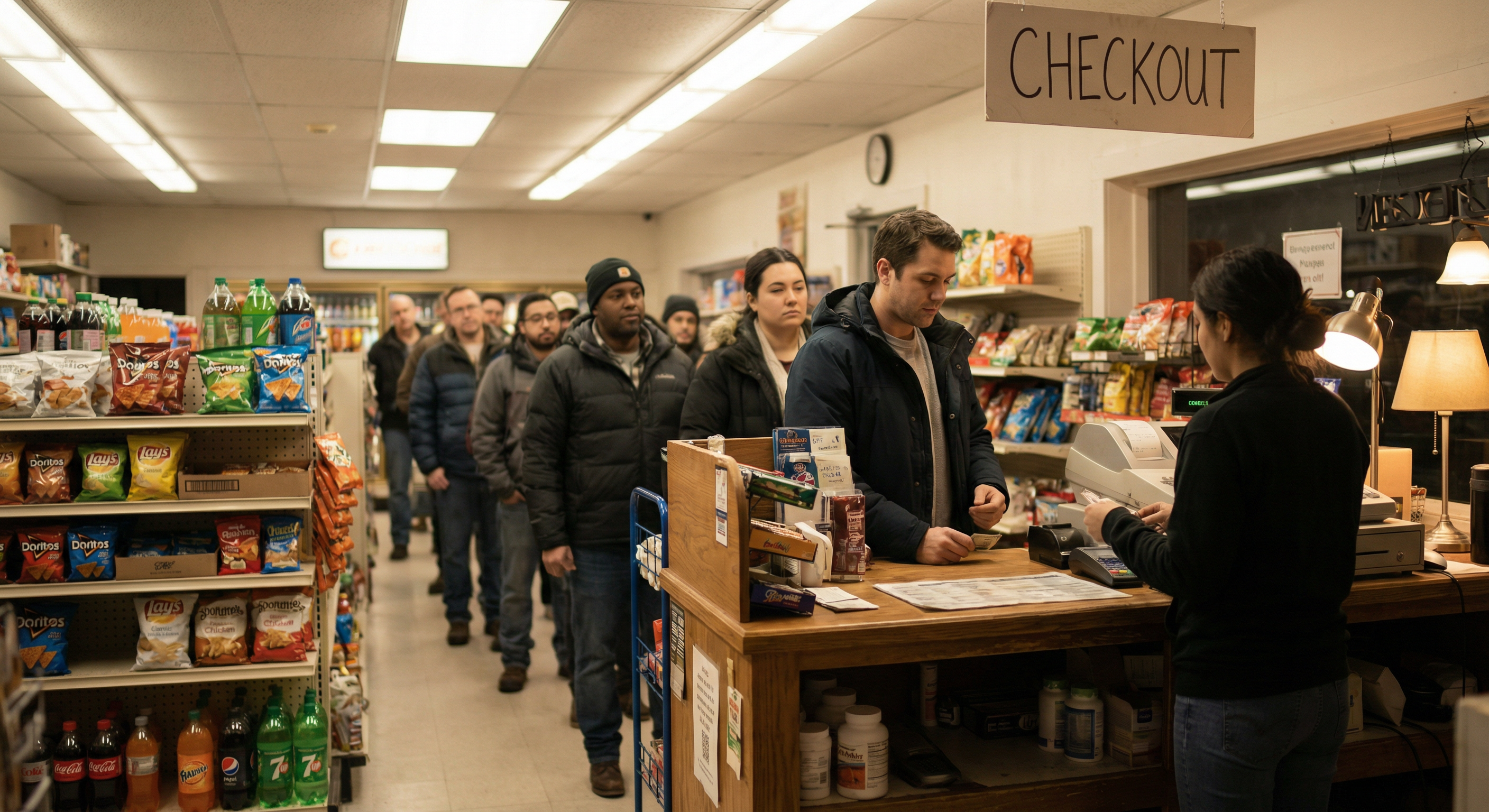 Long checkout queue in a small store